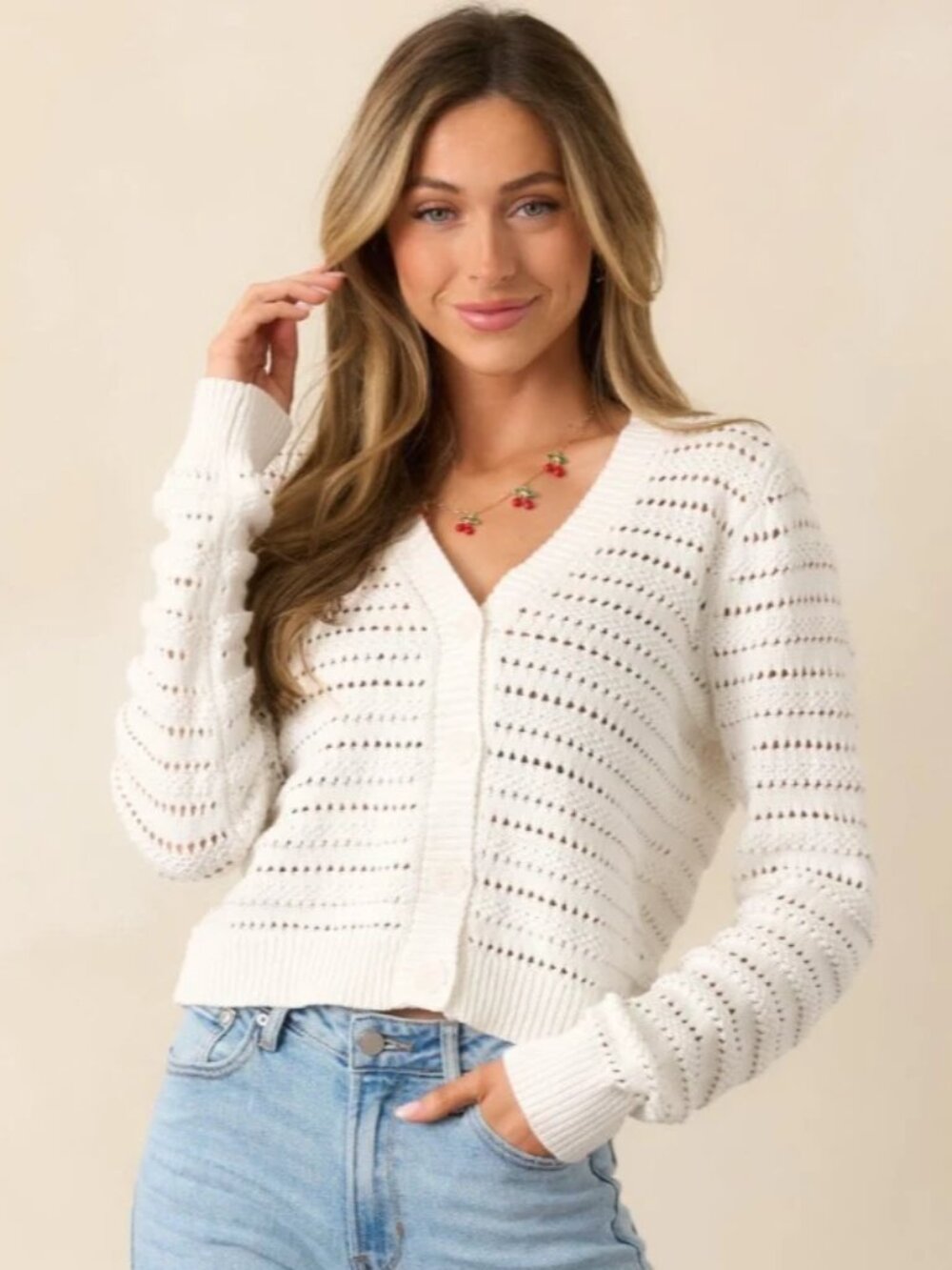 Z Supply Romance Cardigan Sea Salt Ivory Sweater Womens Medium 100% Cotton